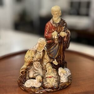 Vintage Ceramic Nativity Scene Figurine Mary Joseph Baby Jesus Sheep Statue